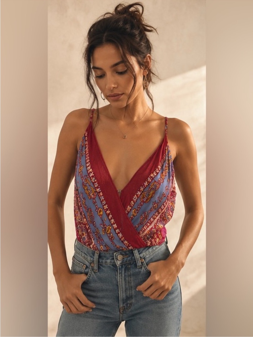 FREE PEOPLE SUMMER PAISLEY BODYSUIT